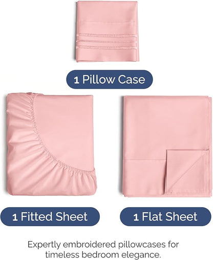 Twin XL Size 3 Piece Sheet Set - Comfy Breathable & Cooling Bed Sheets Set - Hotel Luxury Bedding for Women, Men, Kids, Teens, Boys & Girls - Deep Pockets, Soft, Wrinkle Free - Oeko-Tex - Baby Pink