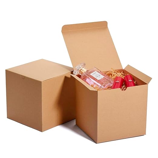 MESHA 6x6x6 Gift Boxes with Lids, Brown Kraft Gift Boxes 50PC for Christmas, Cupcake, Bridesmaid & Groomsmen Proposal, Birthday, Party Favor, Wedding Favor