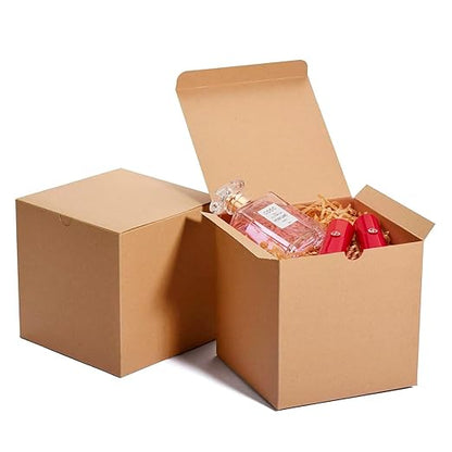 MESHA 6x6x6 Gift Boxes with Lids, Brown Kraft Gift Boxes 50PC for Christmas, Cupcake, Bridesmaid & Groomsmen Proposal, Birthday, Party Favor, Wedding Favor