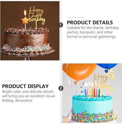 Amosfun 60Pcs Happy Birthday Acrylic Cake Toppers Gold Picks for Cupcake and Cake Decoration Party Supplies