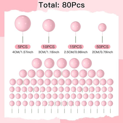 NACHLYNN 80 Pcs Cake Balls Decorations Mini Balloon Cake Topper Balls Foam Cupcake Toppers Balls for Cake Decorating Birthday Parties Weddings Anniversary (Light Pink)