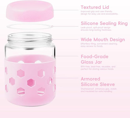 Gemice 8-Pack Overnight Oats Containers with Lids and Colorful Sleeves, 16 oz & 10 oz Airtight Glass Chia Pudding Mason Jars, Dishwasher Safe, Wide Mouth Meal Prep Jar for Yogurt Oatmeal