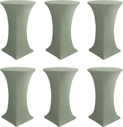 Cocktail Table Covers-Spandex Round High Top Table Cloths 6 Pack 32x43 Inch-Sage Stretch Fitted Bar Tall Tablecloth for Pub Bistro Highboy Party Event Banquet Height Folding Satnding Tables