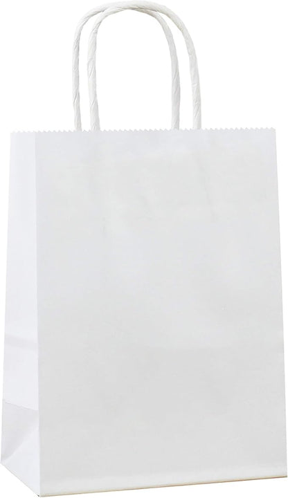 25 PCS Small Gift Bags White Kraft Paper Bag with Handles for Wedding Baby Shower Kid's Birthday Party Favors(8.2 x 6 x 3.1 In)