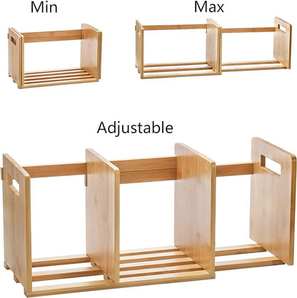 ZOOFOX Bamboo Desktop Bookshelf, Expandable Desktop Organizer, Small Display Shelf Book Rack for Office Supplies, Home Tabletop