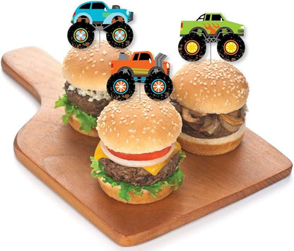 Big Dot of Happiness Smash and Crash - Monster Truck - Dessert Cupcake Toppers - Boy Birthday Party Clear Treat Picks - Set of 24