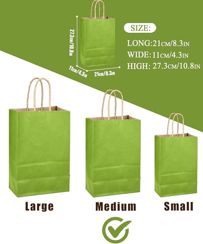 qiqee Forest Green Gift Bag with Handles Bulk 24Pcs Paper Bags -10.6"x8.3"x4.3"Party Favor Bags - Solid Color