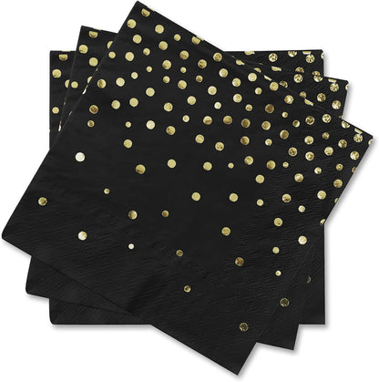 Gatherfun Black and Gold Party Supplies Disposable Napkins Gold Dot Confetti Paper Napkins for Graduation Wedding Anniversary Cocktail Birthday Party Decorations 3-Ply 100 Pack