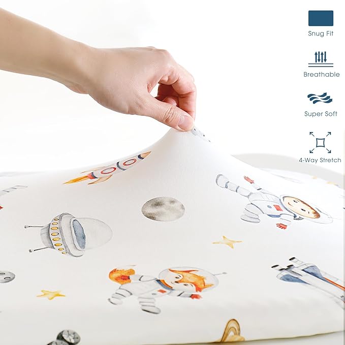 Stretchy Ultra Soft Fitted Bassinet Sheet Set 2 Pack, Universal Fit for Bassinets Baby Cradle Moses Basket Oval Rectangle Mattress Safe and Snug, Space Stylish Print