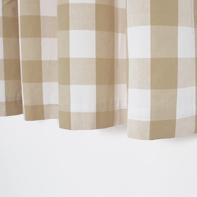 3 Pc Cotton Classic Country Farmhouse Kitchen Window Curtain Grommet Top -Beige & White Buffalo Check Tier & Valance Set, 54" x 18" / 32" x 24"