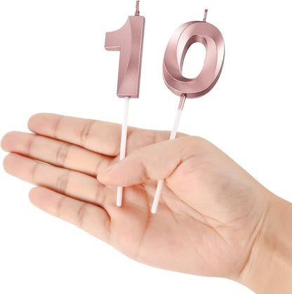 BBTO 10th Birthday Candles Number Candles Cake Topper Decoration for Birthday Wedding Anniversary Celebration Supplies(Rose Gold)