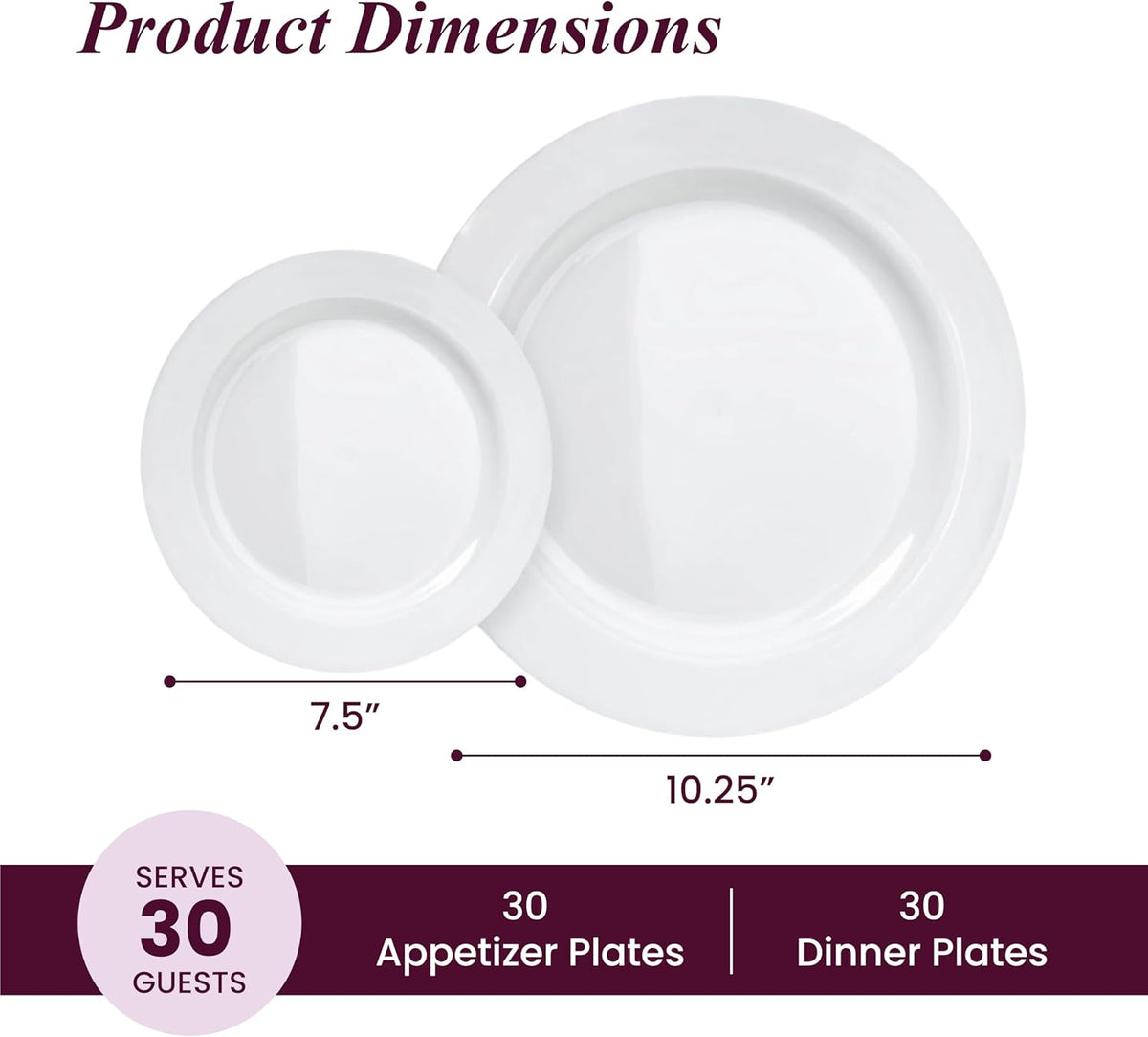 Pack of 60 White Plastic Plates - Aya's Heavy Duty Disposable Set of 30 Dinner and 30 Salad Plates - Durable Round Plastic Dinnerware Set for Parties and Events
