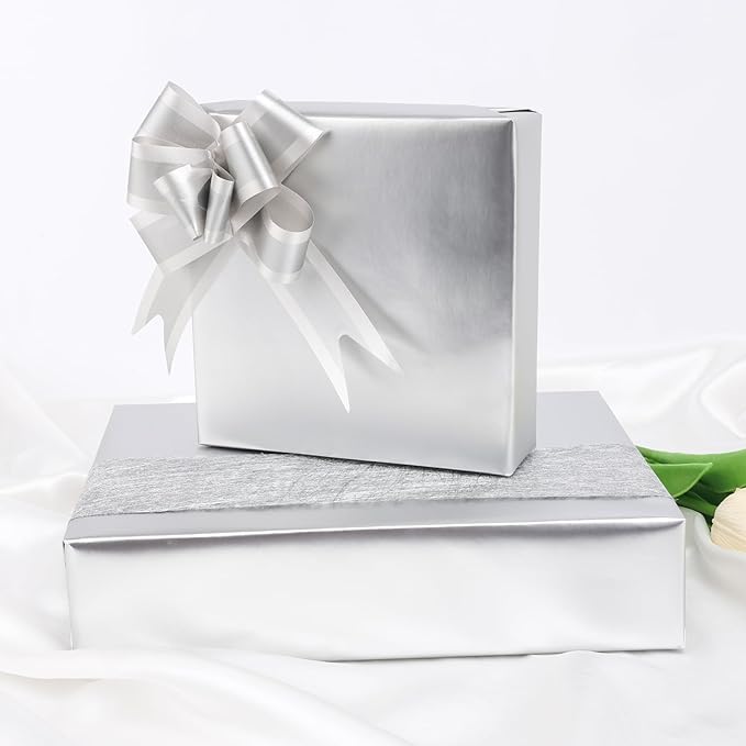NESCCI Matte Metal Silvery Wrapping Paper, Solid Color Paper,Gift Wrapping Paper,Perfect for Wedding,Valentine's Day,Birthday, Christmas,Baby Shower,DIY Bouquet (17 Inches X 32.8 Feet)