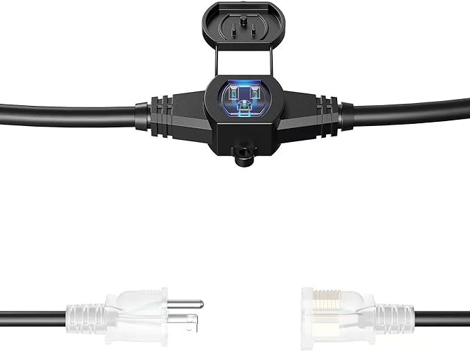 25Ft Power Extension Cord 3 Prong, 12 Gauge SJTW 5-15R Cable Male Plug to Female Connector,7 Outlets Multiple Evenly-Spaced Plug,Suitable for Stage Setting or Outdoor,UL Certified Outlet Cable