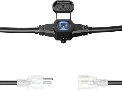 25Ft Power Extension Cord 3 Prong, 12 Gauge SJTW 5-15R Cable Male Plug to Female Connector,7 Outlets Multiple Evenly-Spaced Plug,Suitable for Stage Setting or Outdoor,UL Certified Outlet Cable