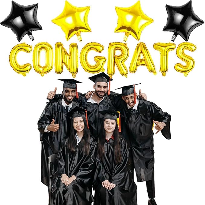 CONGRATS GRAD Gold Balloon Gift Set - Perfect Graduation Gift - Complete 19-Piece Party Kit with 16” Letters + 18" Stars - Ready-to-Give Celebration Package 2026