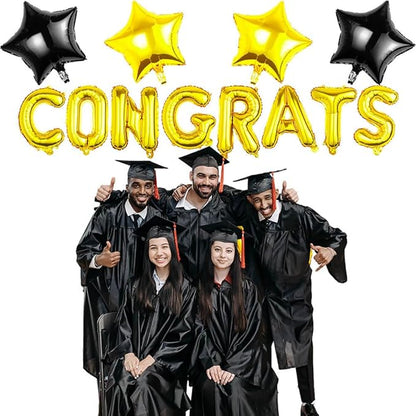CONGRATS GRAD Gold Balloon Gift Set - Perfect Graduation Gift - Complete 19-Piece Party Kit with 16” Letters + 18" Stars - Ready-to-Give Celebration Package 2026