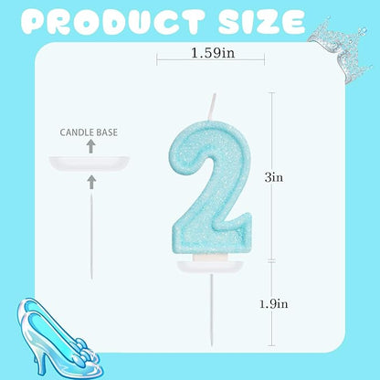 Blue Birthday Candles - Number 2 Candle for 2nd Birthday Decorations for Girl Boys, Sky Blue Cake Decorations Sweet Theme Party Supplies
