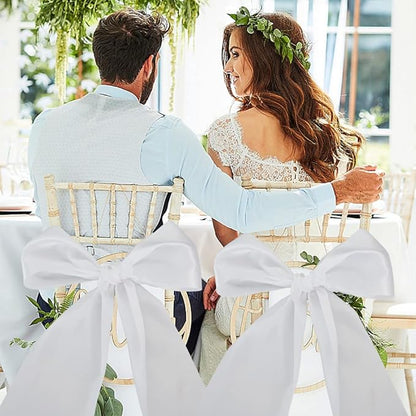 TONIFUL 6 inch x 22yd Wide White Satin Ribbon Solid Fabric Large Ribbon for Grand Opening Cutting Ceremony Wedding Birthday Party Decoration Gift Craft Chair Sash Table Car Bows Indoor or Outdoor