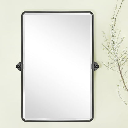 Farmhouse Pivot Rectangle Bathroom Mirror Oil Rubbed Bronze Metal Framed Tilting Beveled Vanity Mirrors for Wall, Overall 23.91 x 30 inches (Mirrror 20 x 30 inches)