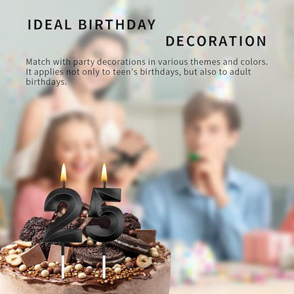 25th Birthday Candles 25 Candles for 25th Birthday Decorations for WomenHappy 25 Birthday Cake Topper Black Candles for Party GraduationAnniversary