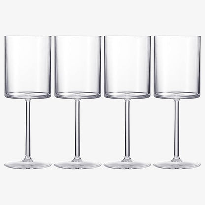 Unbreakable Stemmed Square Tritan Acrylic Wine Glasses European Style | Set of 4 | 100% US Drinkware, 18 oz Dishwasher Safe Clear Color Shatterproof BPA-free plastic, Floating Pool, Indoor and Outdoor
