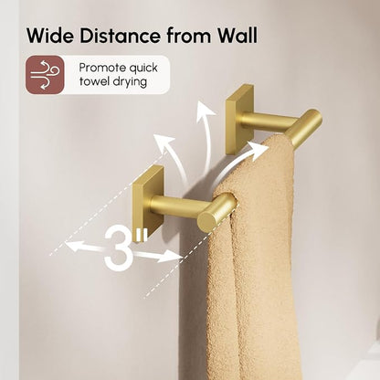 USHOWER Brushed Gold Hand Towel Bar, 9 Inch Towel Racks for Bathroom Wall Mounted, 304 Stainless Steel Towel Holder with Square Base, Modern Home Decor (Total Length 11 Inch)