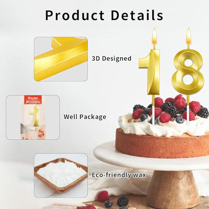 18th Birthday Candles 18 Candles for 18th or 81st Birthday Decorations for Boys18th Cake Topper Gold Candles Number 1 and 8 Anniversary Grad (18 Gold)