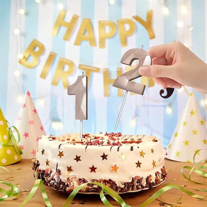 Number Birthday Candles(19 Candle Rose Gold) 3D Diamond Shape Number Happy Birthday Cake Candles for Birthday Party Wedding Decoration Reunions Theme Party