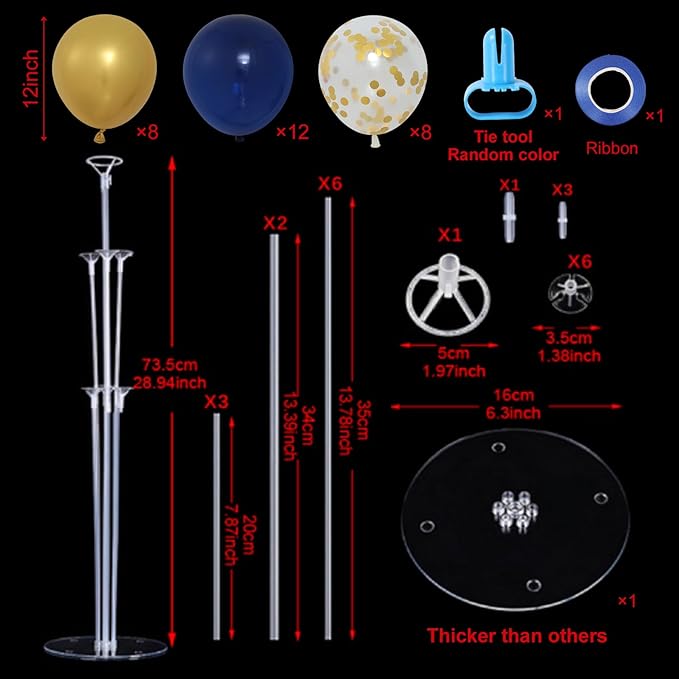 4 Sets Navy Blue Gold Balloon Centerpieces for Table, Balloon Stand Kit for Graduation Decorations 2026 Retirement Baby Shower Men's Women's Birthday Class of 2026 Party Decorations