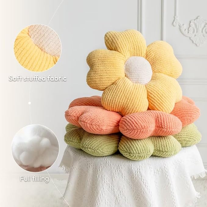Sioloc Daisy Flower Pillow - Yellow Playful Decorative Throw Pillow for Bed, Cute Flower Shaped Floor Cushion for Chair, Couch & Room Decor (15.7 Inch)