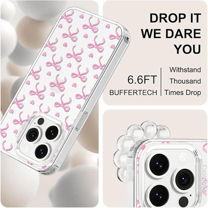 MOSNOVO Case for iPhone 14 Pro, [Buffertech 6.6ft Military-Grade Drop Protection] [Anti Peel Off Tech] Clear TPU Bumper Phone Case Cover Design - Bowtiful Love