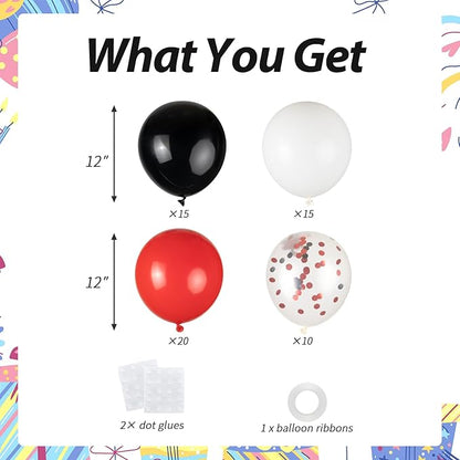60pcs Red Black White Balloons, 12inch Black Red Confetti Balloons for Graduation 2026, Casino Poker Night, New Year, Racing Car Party Decorations