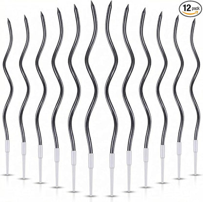 12-Count Spiral Birthday Candles, Long Twisty Party Candles with Candle Holders, Long Burning for Weddings, Birthdays, Party Decorations, Cupcakes, Anniversary and Meetups (Black)