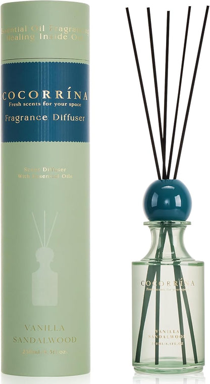 COCORRÍNA Vanilla Sandalwood Reed Diffuser 8.5 oz, Home Fragrance Oil Diffuser with 6 Reed Sticks, Long-Lasting Scent for Bathroom, Bedroom & Home Décor