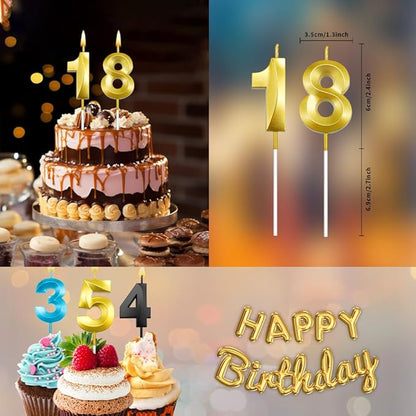 18th Birthday Candles 18 Candles for 18th or 81st Birthday Decorations for Boys18th Cake Topper Gold Candles Number 1 and 8 Anniversary Grad (18 Gold)