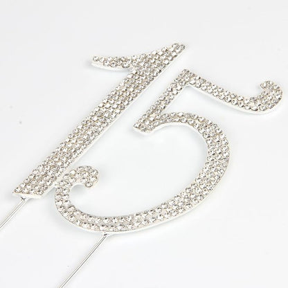 Bling Crystal Rhinestone 15 Birthday Cake Topper - Best Keepsake | 15th Party Decorations Silver