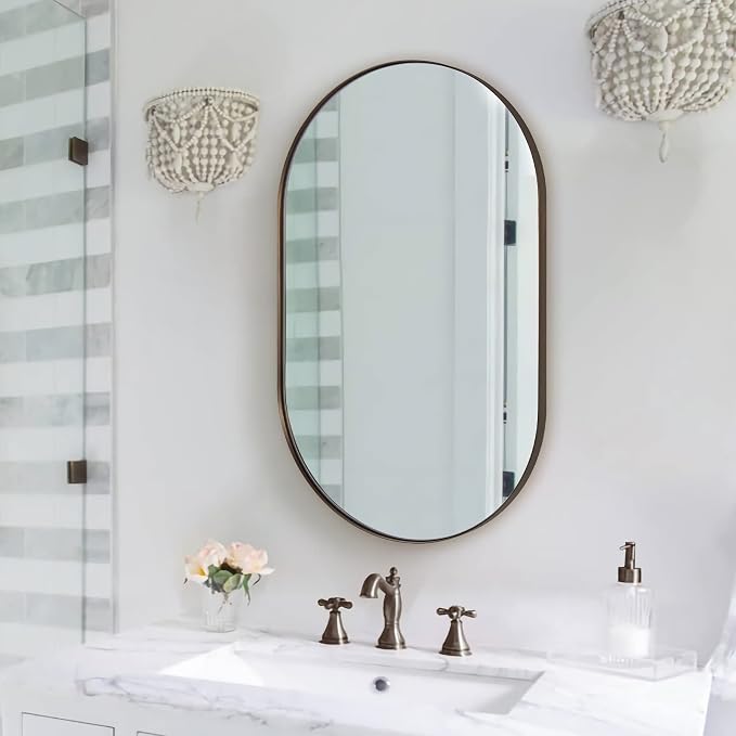 ANDY STAR Bronze Oval Mirror for Bathrooml, 20x33 Oval Bronze Mirror in Stainless Steel Metal Frame Deep 1’’ for Bathroom, Bedroom, Living Room, Entryway, Hang Vertical or Horizontal