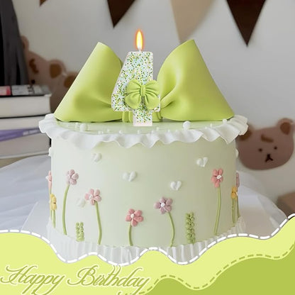 Birthday Candle for Cake, Green Bow Number Cake Candles, 2.76 inch Cake Topper Decoration for Birthday Party (Number 4)