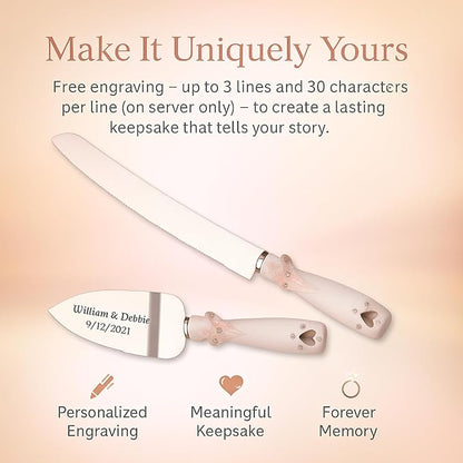 GIFTS INFINITY Personalized Wedding Cake Knife and Server Double Heart Set Free Engraving, Bridal & Baby Shower, Anniversary, Birthday, Engagement, Sweet Sixteen - Valentine's Day Gift
