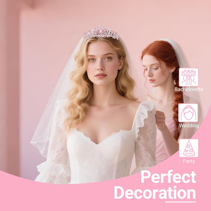 3Pcs Bride to Be Crown with Sash and Veil for Bachelorette Party Decorations, Bridal Shower Accessories for Gift, Favors