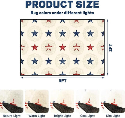 Star Area Rug 2'x3' Vintage Red Blue White Carpet Washable Low Pile Floor Mat Rugs for Entryway Bedroom Living Room Nursery Kitchen Playroom Home Decor