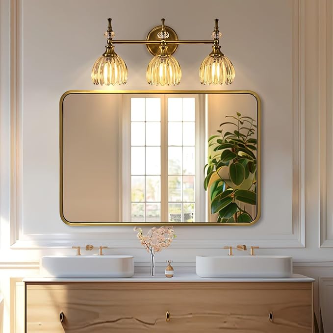 ANDY STAR Brushed Gold Mirror 40''X30'', Gold Bathroom Mirror Rounded Rectangle in SUS304 Anti-Rust Tube Metal Frame, Wall Mounted Horizontal/Vertical 1’’ Deep