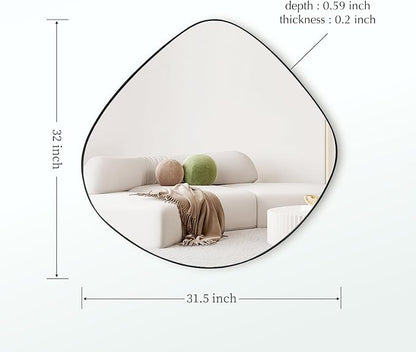 Irregular Wall Mirror Matel Matte Black Framed Wall Mirror for Living Room Bedroom Bathroom Entryway Wall Decor 32.0" L x 31.5" W ELE-002B