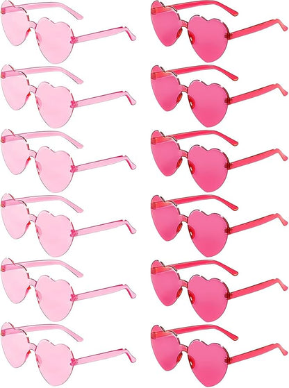 12 Pairs Heart Shaped Sunglasses Candy Color Rimless Fun Heart Glasses for Women Party Favors