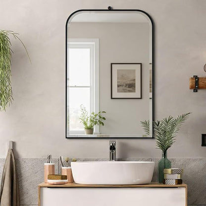 POZINO Beveled Bathroom Mirror, 22"x35" Vanity Mirror with Stainless Steel Frame, Modern Rectangle Wall Mirrors for Entryway Hallway Bedroom Fireplace Living Room