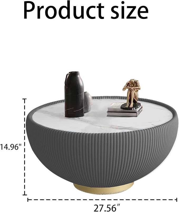 SSLine Bowl-Shape Coffee Table Modern Sintered Stone Top Coffee Table in Grey