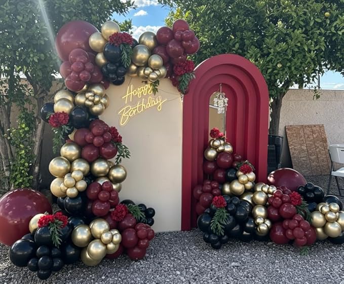 Burgundy Balloon Garland Arch Kit 162Pcs with Star, Burgundy Maroon Black Gold Balloon Arch Kit for 2026 Graduation Bridal Shower Prom Birthday Anniversary Bridal Shower Party Decor