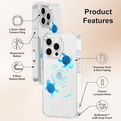 MOSNOVO Case for iPhone 16 Pro Max, [Buffertech 6.6ft Military-Grade Drop Protection] [Anti Peel Off Tech] Clear TPU Bumper Phone Case Cover Design - Space Turtle