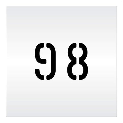 Pavement, Curb, and WheelStop Stencils - 4 inch Double Number Stencil - (98) - 4" x 5.5" x 1/16" (63 mil) - Light-Duty